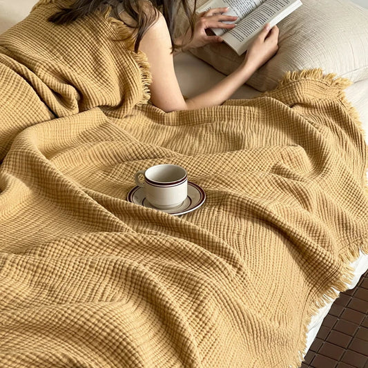 Crinkle Cotton Tassel Throw Blanket